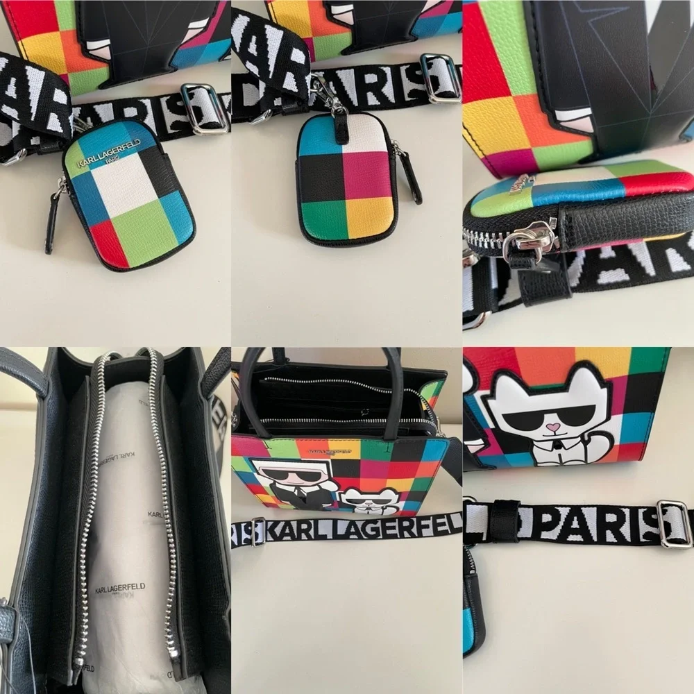 Karl Lagerfeld Paris Maybelle Satchel Multicolor Handle Crossbody Strap Bag (OY) - Picture 13 of 14